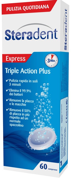 STERADENT TRIPLE ACTION PLUS 60 COMPRESSE PULENTI - Farmavicinoate