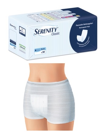 PANNOLONE PER INCONTINENZA FORMATO RETTANGOLARE CON BARRIERA SERENITY 30 PEZZI - Farmavicinoate