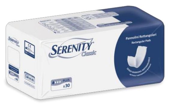 PANNOLONE PER INCONTINENZA RETTANGOLARE SENZA BARRIERA IMPERMEABILE SERENITY CLASSIC 30 PEZZI - Farmavicinoate