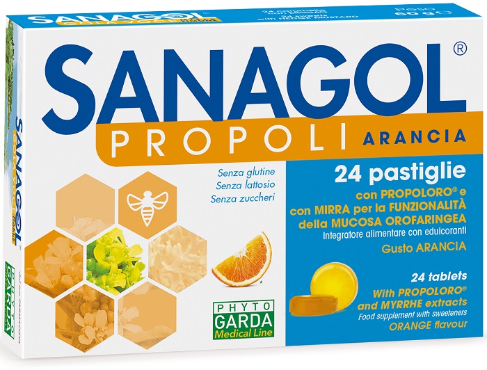 SANAGOL PROPOLI SENZA ZUCCHERO ARANCIA 24 CARAMELLE - Farmavicinoate