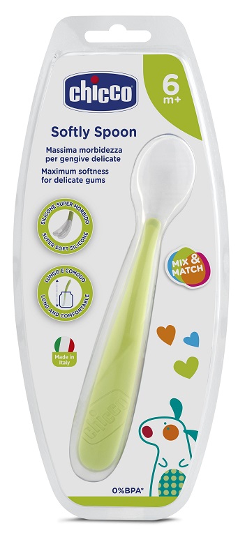 CHICCO CUCCHIAIO MORBIDO SILICONE 6M+ VERDE UP - Farmavicinoate