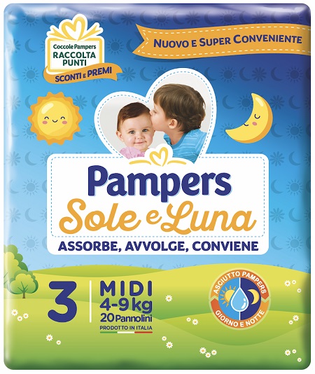 PANNOLINO PER BAMBINO PAMPERS SOLE & LUNA MIDI 20 PEZZI - Farmavicinoate