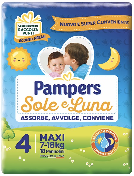 PANNOLINO PER BAMBINO PAMPERS SOLE & LUNA MAXI 18 PEZZI - Farmavicinoate