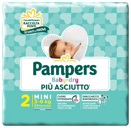 PANNOLINI PER BAMBINI PAMPERS BABY DRY DOWNCOUNT NO FLASH MINI 24 PEZZI BUONO SCONTO - Farmavicinoate