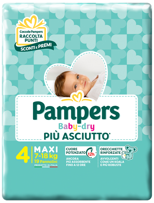 PANNOLINI PER BAMBINI PAMPERS BABY DRY DOWNCOUNT NO FLASH MAXI 19 PEZZI - Farmavicinoate