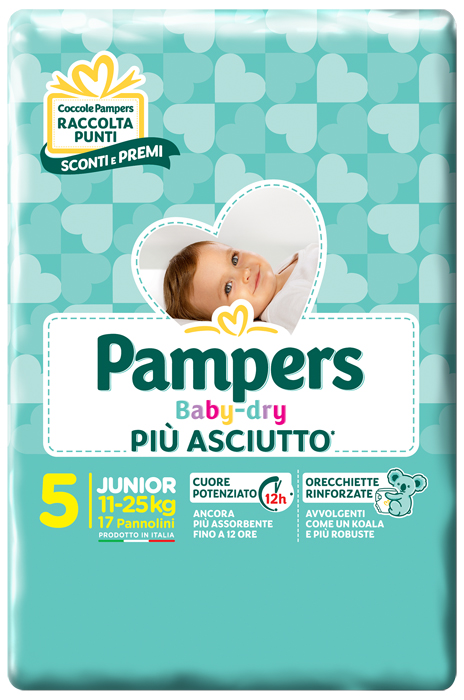 PANNOLINI PER BAMBINI PAMPERS BABY DRY DOWNCOUNT NO FLASH JUNIOR 17 PEZZI - Farmavicinoate