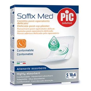 CEROTTO PIC SOFFIX MED IN TNT CON TAMPONE CENTRALE ASSORBENTE STERILE MONOUSO 10X6 CM ANTIBATTERICO 5 PEZZI - Farmavicinoate