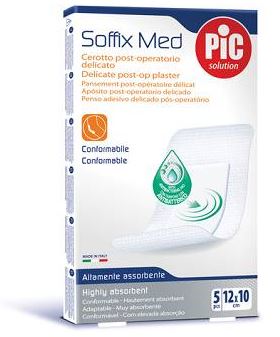 CEROTTO PIC SOFFIX MED IN TNT CON TAMPONE CENTRALE ASSORBENTE STERILE MONOUSO 10X12 CM ANTIBATTERICO 5 PEZZI - Farmavicinoate