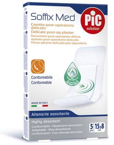 CEROTTO PIC SOFFIX MED IN TNT CON TAMPONE CENTRALE ASSORBENTE STERILE MONOUSO 15X8 CM ANTIBATTERICO 5 PEZZI - Farmavicinoate