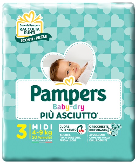 PAMPERS BABY DRY DOWNCOUNT MIDI 20 PEZZI - Farmavicinoate