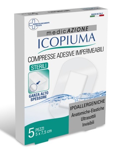 ICOPIUMA GARZA COMPRESSA MEDICATA POSTOPERATORIA 5X7,5 CM 5 PEZZI - Farmavicinoate