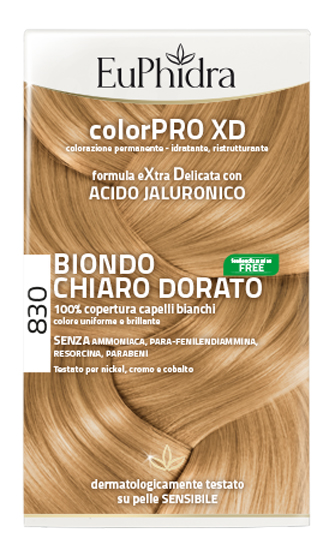 EUPHIDRA COLORPRO XD 830 BIONDO CHIARO DORATO GEL COLORANTE CAPELLI IN FLACONE + ATTIVANTE + BALSAMO + GUANTI - Farmavicinoate