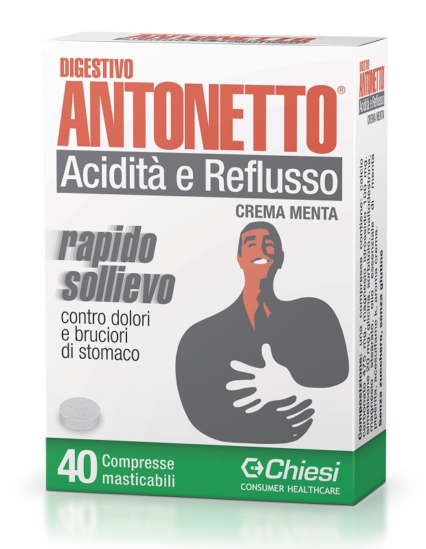 DIGESTIVO ANTONETTO ACIDITA' E REFLUSSO CREMA ALLA MENTA 40 COMPRESSE MASTICABILI - Farmavicinoate