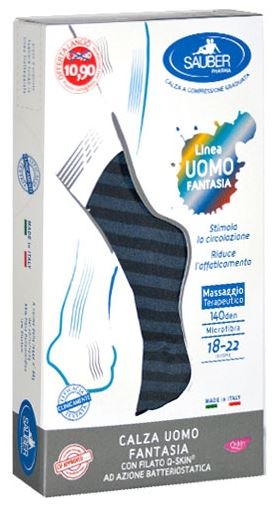 SAUBER CALZA UOMO FANTASIA Q-SKIN 140 DEN BLU RIGA LARGA DENIM TAGLIA G PROMO - Farmavicinoate