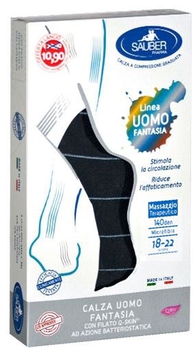 SAUBER CALZA UOMO FANTASIA Q-SKIN 140 DEN BLU RIGA SOTTILE GHIACCIO TAGLIA P PROMO - Farmavicinoate